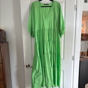 Zara Green tiered poplin Maxi Dress